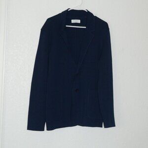 Everlane The Luxe Washed Navy Blue Cotton Knit Blazer Cardigan Sweater Sz. Large